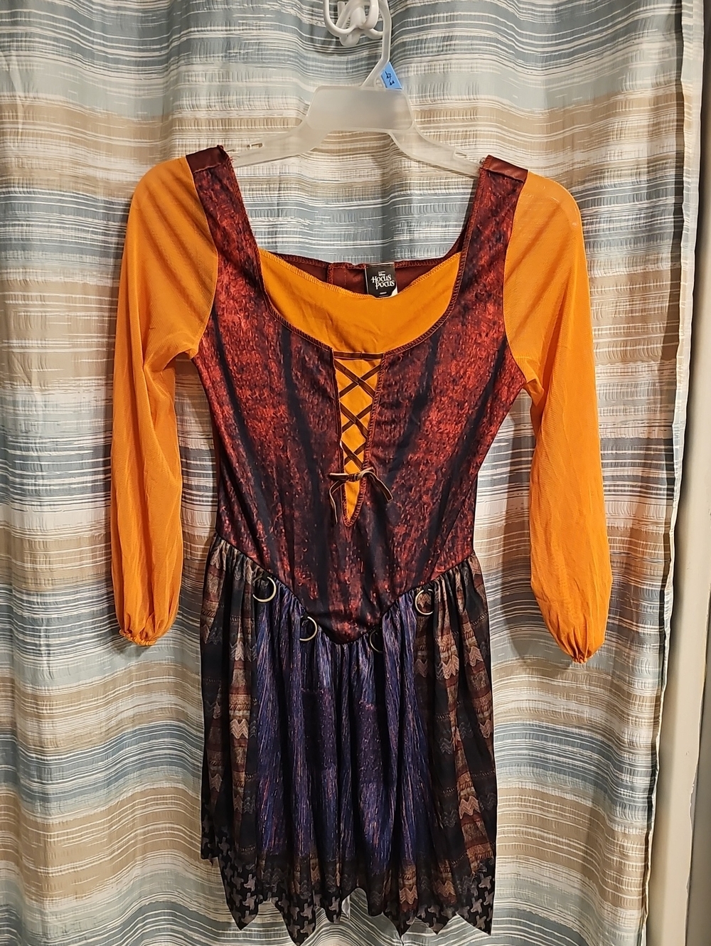 Disney HOCUS POCUS Orange and Purple Faux Lace-Up Long Sleeve Boho Costume